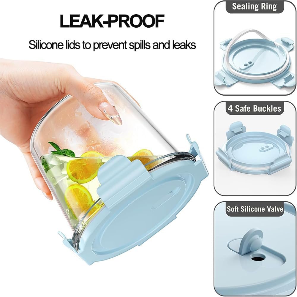4 Pack Glass Meal Prep Containers with Airtight Lids, Leak-proof Soup Stew Food Storage & Meal Prep Container, Reusable Glass Soup Containers Overnight Oats Containers for Leftover, Soup, Fruit