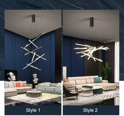 BAMDECOR Pendant Light, 9-Head and 7-Head, Adjustable Length 150-200cm, Black Aluminium