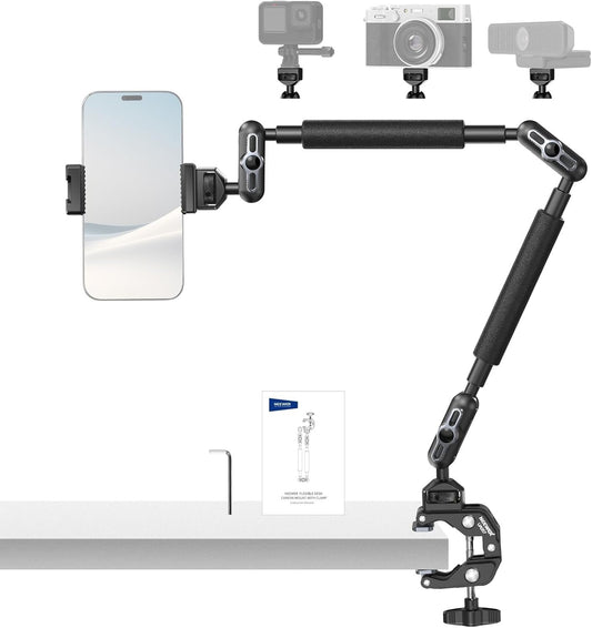 Neewer 22" Magic Arm w Desk C Clamp, Overhead Camera Mount with Articulating Mic Boom Arm 1/4" 3/8" Threads for ARRI, Desktop Stand Holder for Phone Microphone Webcam Action Camera Video Light, UA057