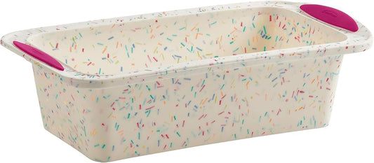 Trudeau Structure Nonstick Structure Silicone Bread Loaf Pan Bakeware with Steel Structure, Medium, White Confetti (05118555)