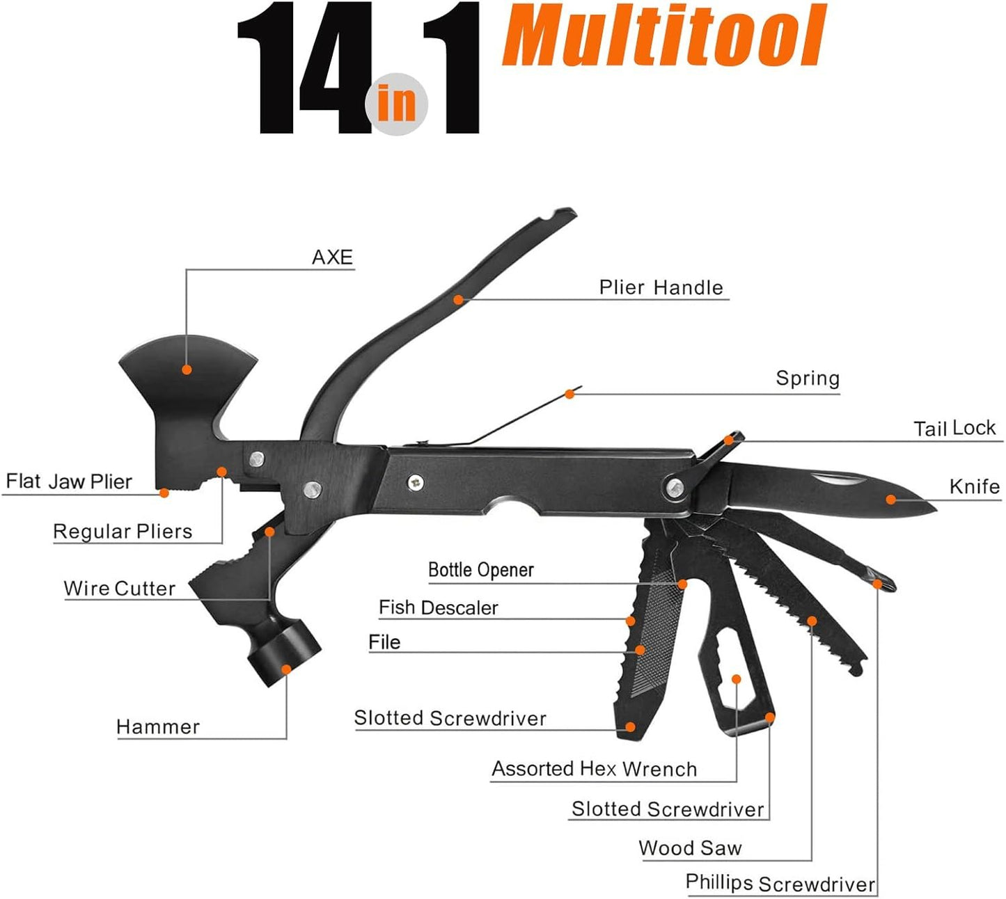Fathers Day Gift Ideas Dad Gifts for Dad from Daughter Son Kids Wife Birthday Gifts for Men Him Husband 14-in-1 Multitool Camping Hatchet Christmas Stocking Stuffers Cadeau Homme Pour Papa