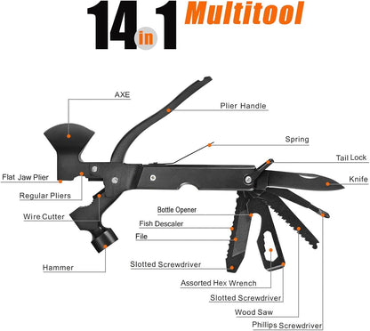 Fathers Day Gift Ideas Dad Gifts for Dad from Daughter Son Kids Wife Birthday Gifts for Men Him Husband 14-in-1 Multitool Camping Hatchet Christmas Stocking Stuffers Cadeau Homme Pour Papa