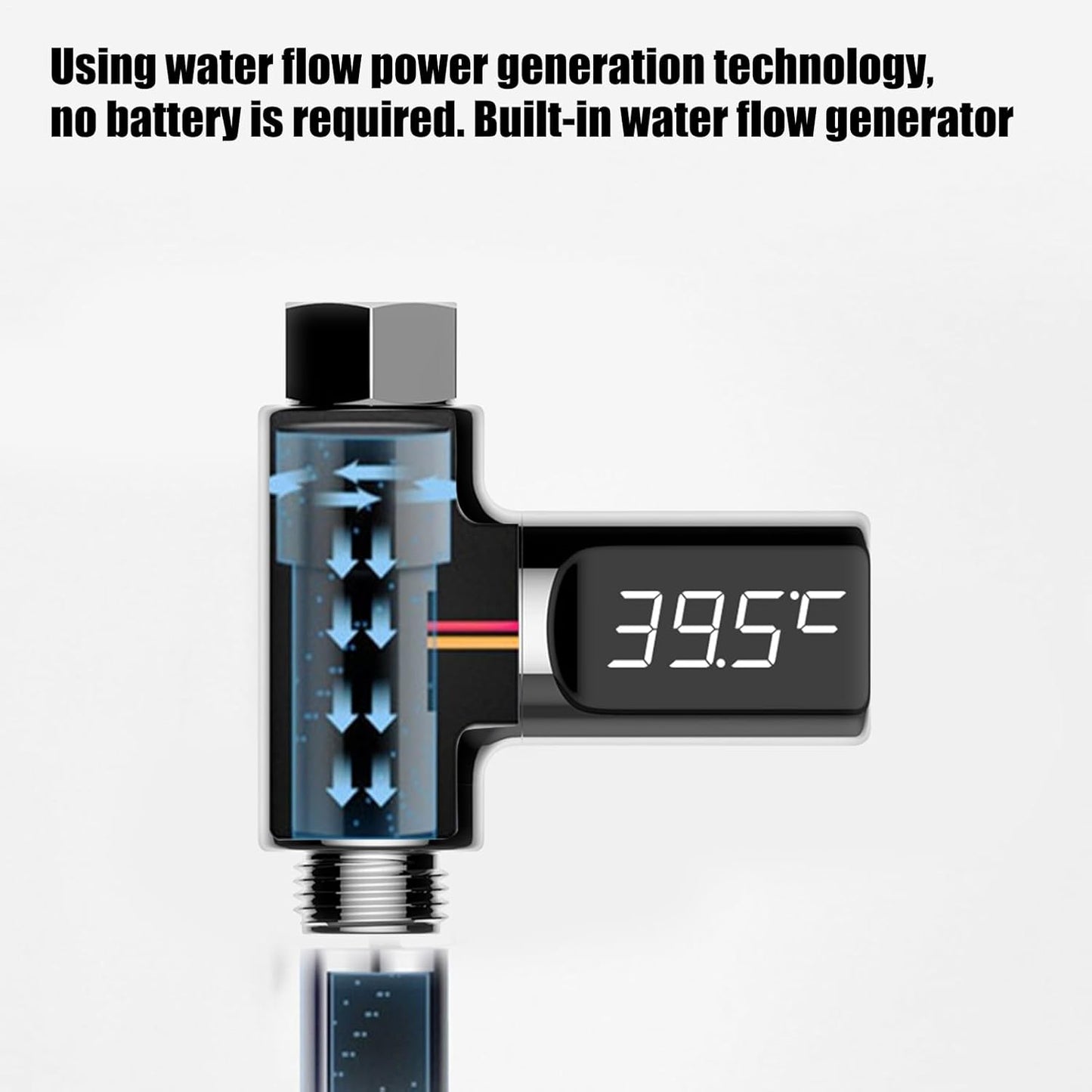 Shower Temperature Indicator, Led Digital Display, 3.19x3.17x1.18 Inches Compact Large Screen, Bath Temperature Monitor for Bathroom Safety Tool, Bathtub Use, Black