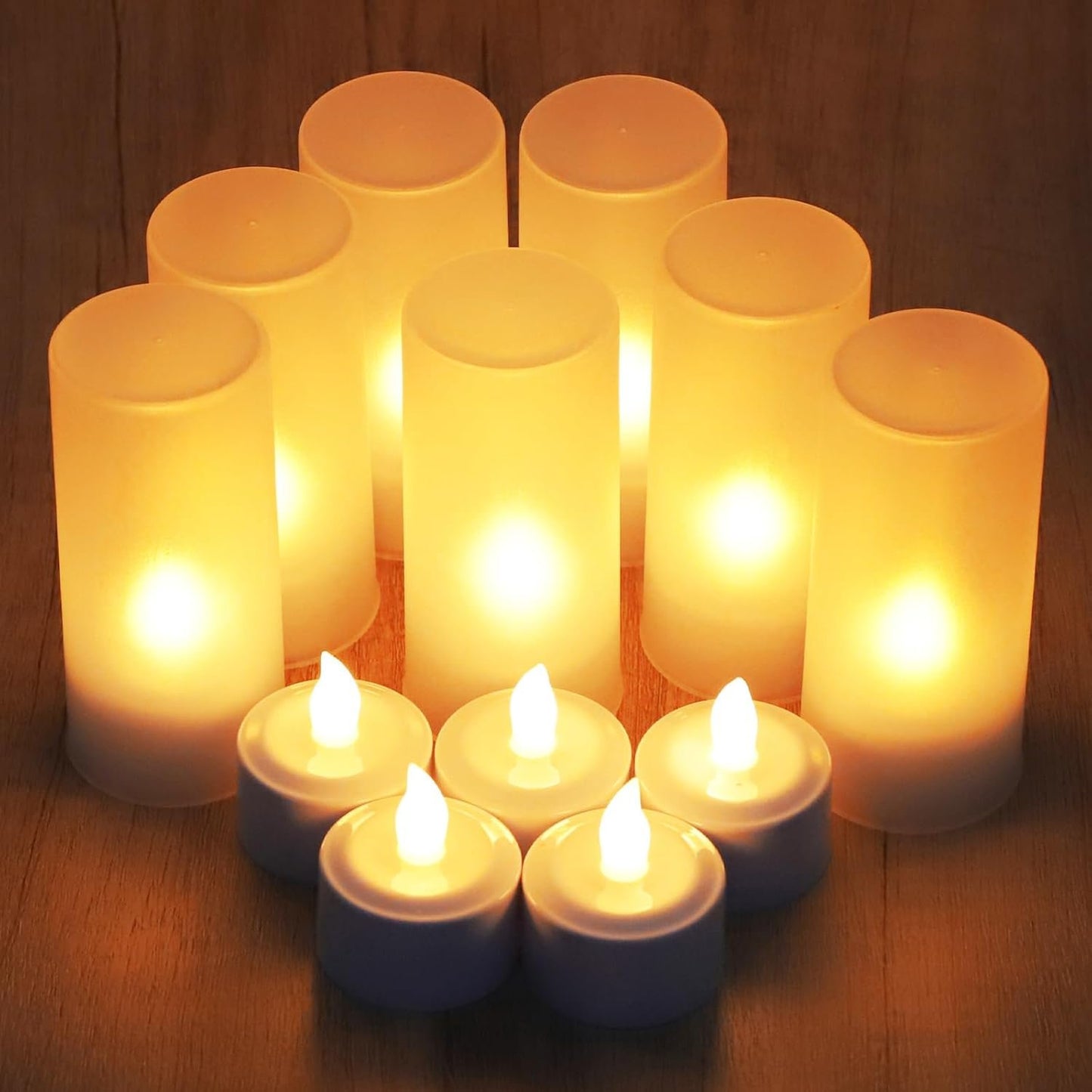 4PCS/Set Rechargeable Candles Flameless Flickering LED Tea Lights with White Base and AC Adapter for Home, Restaurants, Wedding,Christmas Decor（Yellow）