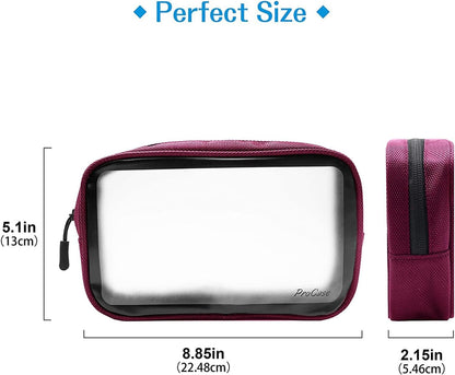 Procase TSA Approved Travel Toiletry Bag Pouch, Matte Clear Travel Organizer Airport Carry-On Checkpoint Airline Compliant Storage Bag for Toiletries Liquids Creams and Cosmetics -Red