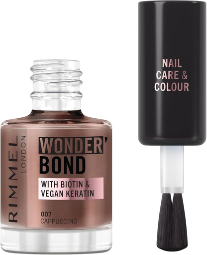Rimmel Wonder'bond Care+Color Nail Polish, 007 Cappuccino, Regenerates Nails, with Biotin and Vegan Keratin, Modulable, 12 ml