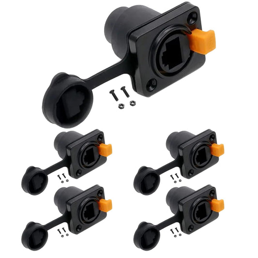 PENGLIN 5PCS Waterproof RJ45 Panel Mount Connector,Waterproof Connectors RJ45 Female Sockets,RJ45 Metal Ethernet Connector with Cap
