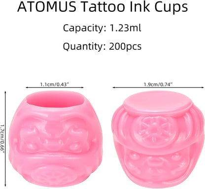 ATOMUS 200 Pieces Pink Disposable Tattoo Ink Cups Pigment Caps Tattoo Permanent Makeup Container Cap for Holding Tattoo Ink Accessories