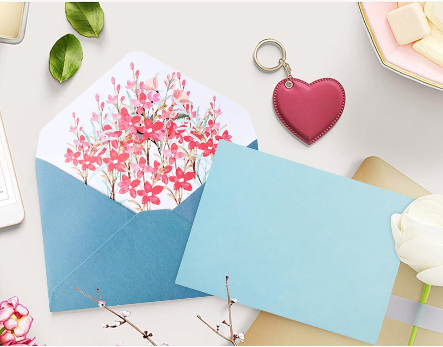 SKTMH 72 Pcs Stationery Paper and Envelopes Set: 48 Flower Writing Paper with 24 Envelopes - A5 Lined Letter Paper - Floral Stationery Paper for Wedding Invitations