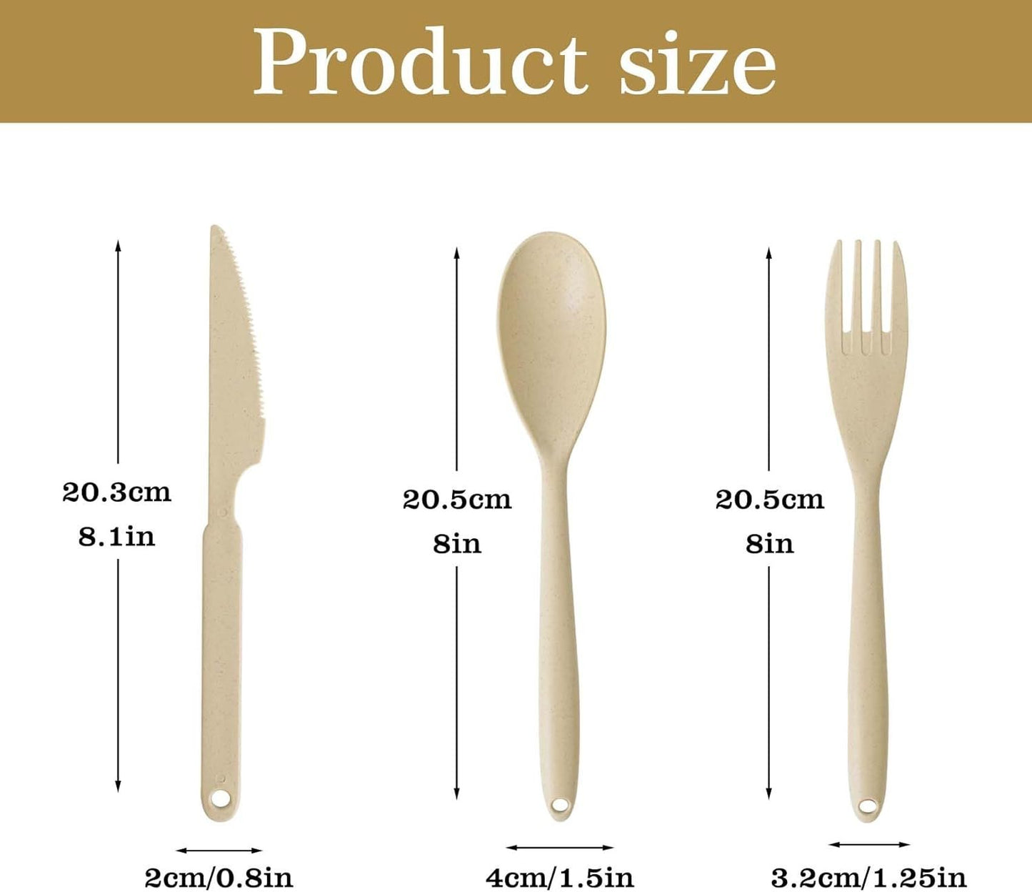 JIABEIUS Large Knives Spoons and Forks Set, 12pcs Reusable Plastic Utensils, Cutlery Set for Lunch Travel School Picnic Camping or Daily Use