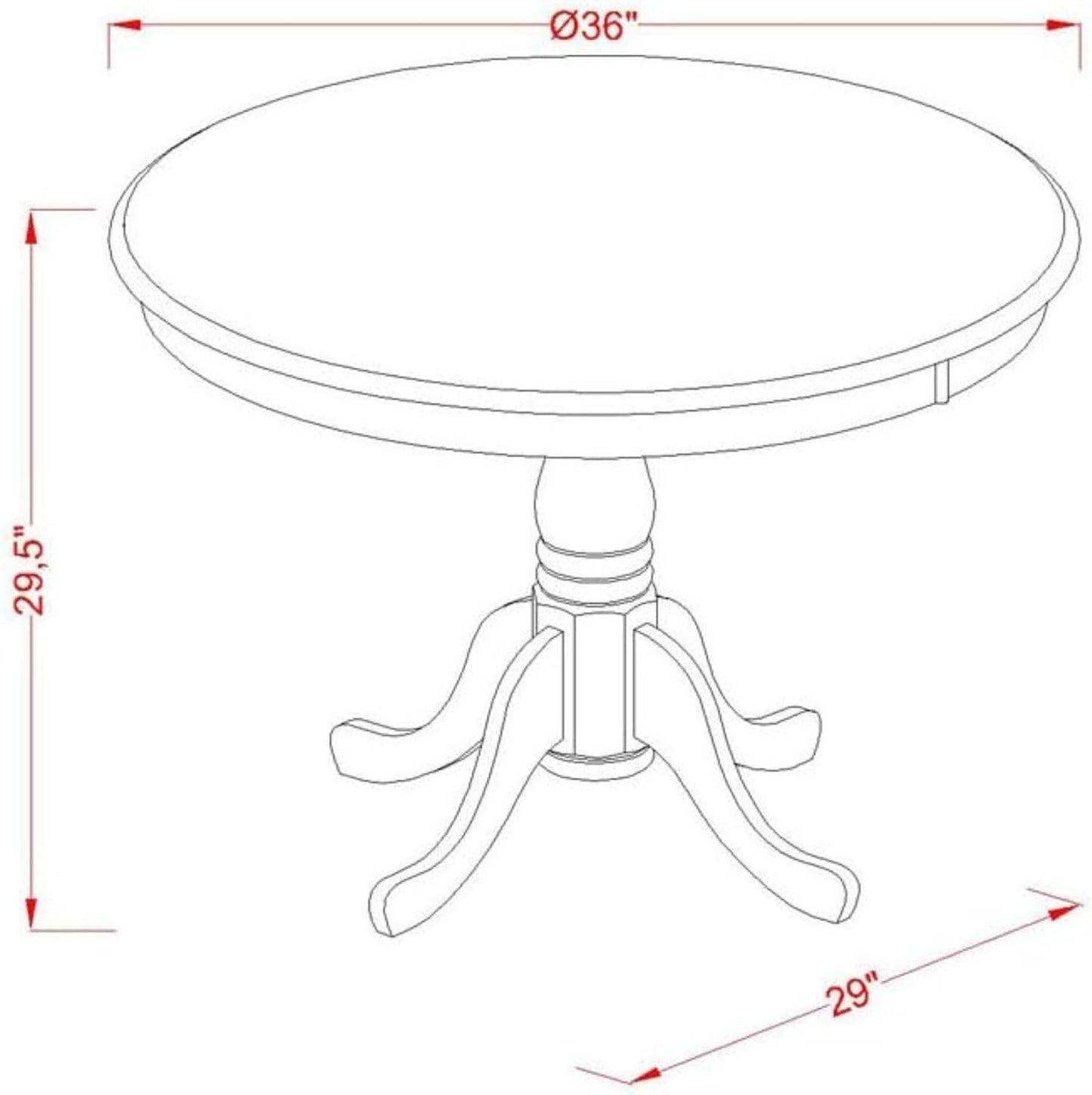 East West Furniture AMT-ABC-TP Antique Modern Kitchen Table - a Round Dining Table Top with Pedestal Base, 36x36 Inch, Butter Cream