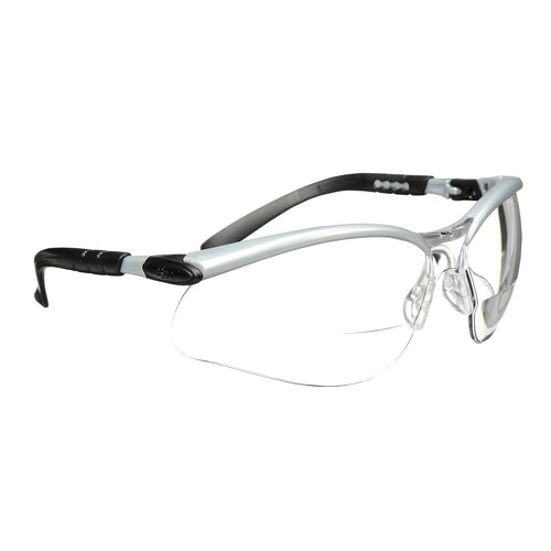 3M Safety Glasses with Readers, BX, +2.5, ANSI Z87, Anti-Fog Anti-Scratch Clear Lens, Silver Frame, Adjustable Length Temples and Lens Angle
