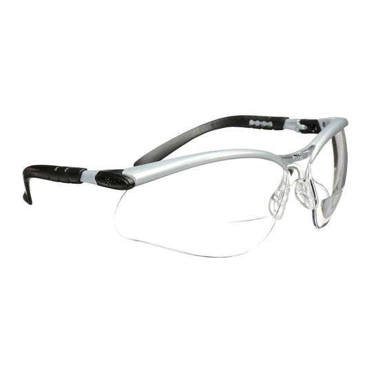 3M Safety Glasses with Readers, BX, +2.5, ANSI Z87, Anti-Fog Anti-Scratch Clear Lens, Silver Frame, Adjustable Length Temples and Lens Angle