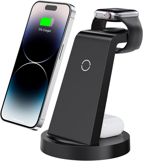 3 in 1 Charging Station for iPhone, Wireless Charger for iPhone 16 15 14 13 12 11 X Pro Max & Apple Watch - Charging Stand Dock for AirPods