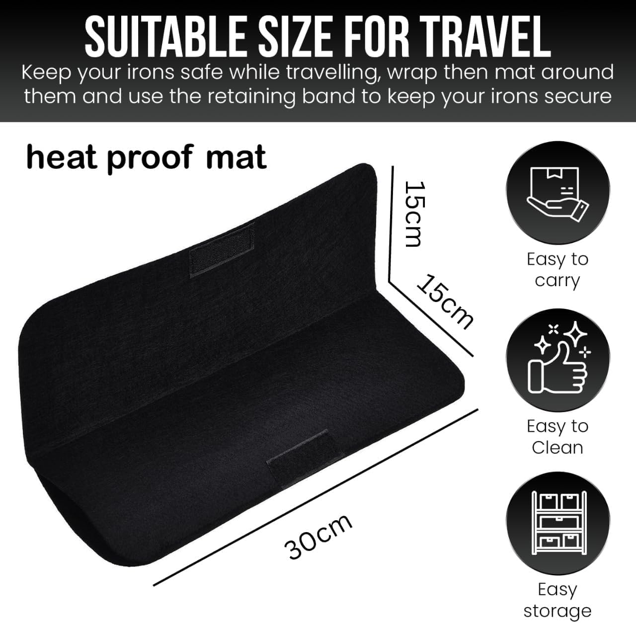 Glamza Hair Mat with Storage Bag Made of Heat Resistant Safety Felt - Ideal for Home and Travel - Black