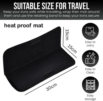 Glamza Hair Mat with Storage Bag Made of Heat Resistant Safety Felt - Ideal for Home and Travel - Black