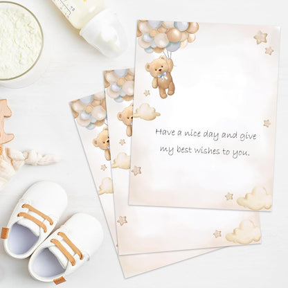 AnyDesign 25 Sheets Bear Stationery Letterhead Paper Cute Brown Animal Letter Paper Writing Paper Notes Greeting Paper for Baby Shower Invitation Office Printing, 8.5 x 11 Inch