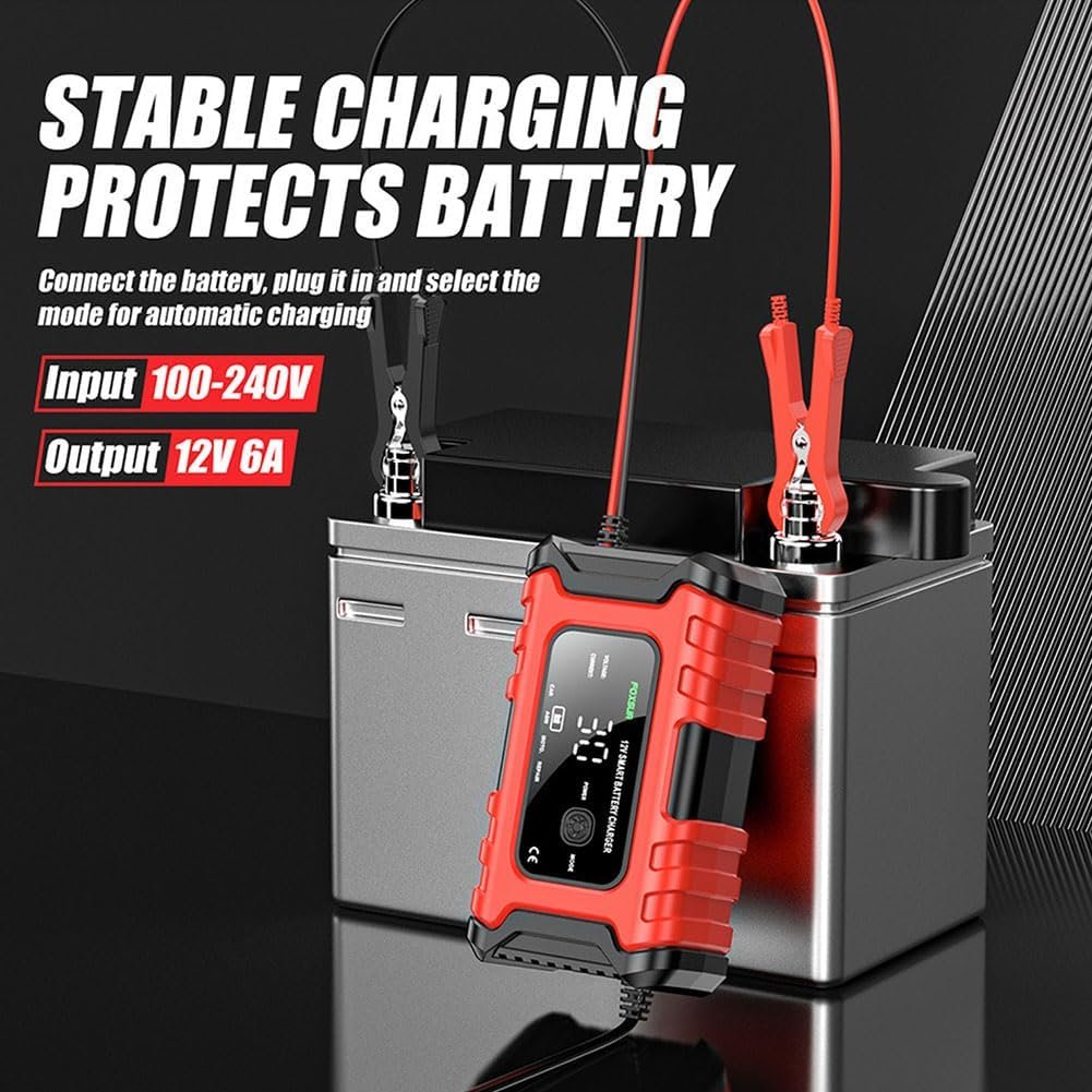 Car Battery Charger 12V Automotive, 6-Amp Fully Automatic Smart Charger, Trickle Charger and Maintainer, Car Battery Repair and Desulfator for Cars Boat Motorcycle Lawn Mower RV ATV SUV Snowmobile