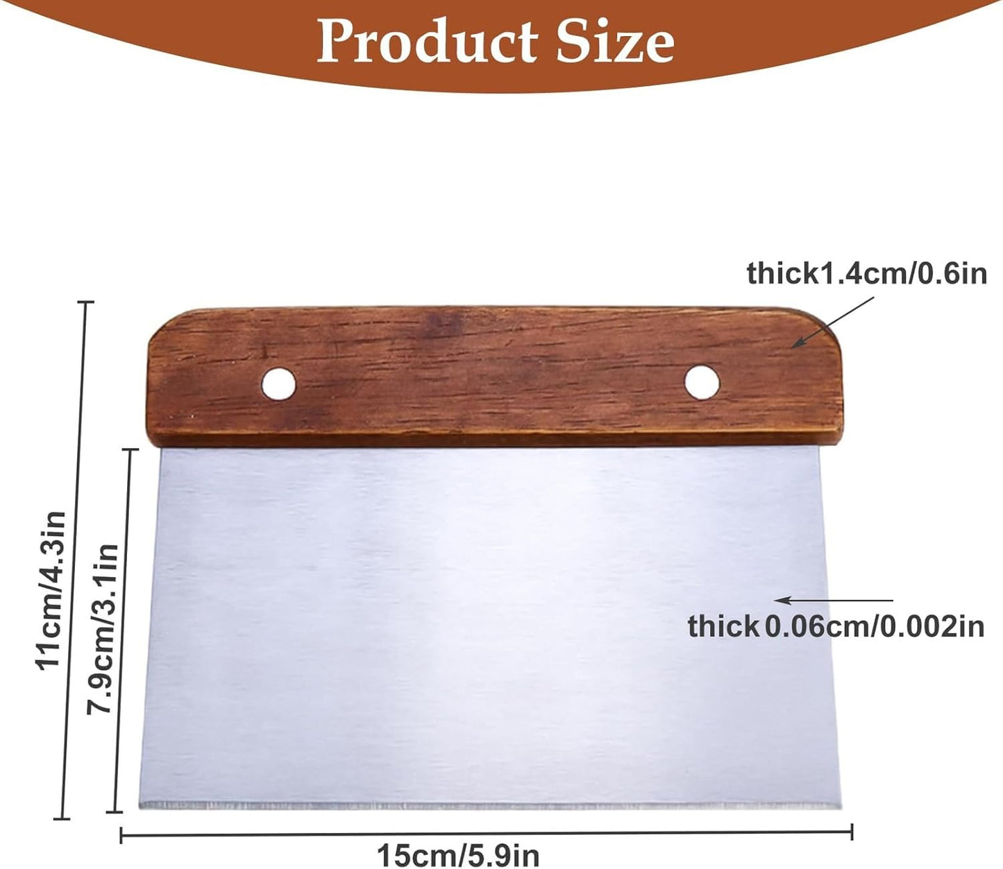 2 Pack Dough Scraper, Stainless Steel Bench Scraper Kitchen Bread Making Tools Pastry Cutter with Wooden Handle Durable Kitchen Gadgets for Baking Cake Pizza