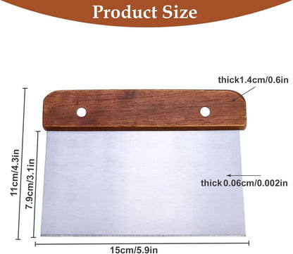 2 Pack Dough Scraper, Stainless Steel Bench Scraper Kitchen Bread Making Tools Pastry Cutter with Wooden Handle Durable Kitchen Gadgets for Baking Cake Pizza