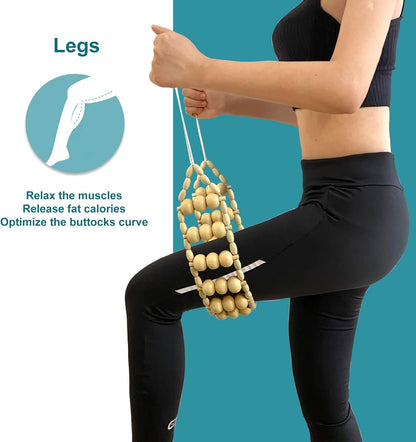 Deston Wood Back Massager Roller Rope, Manual Massage Strap for Back, Neck, Shoulders, Legs, Waist Pain Relief, Wooden Therapy Lymphatic Anti Cellulite Muscle Recovery Massage Tool