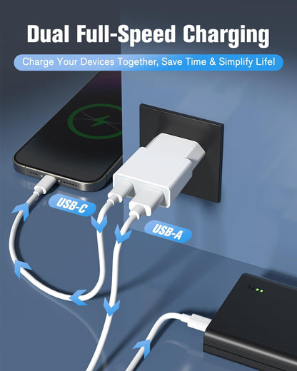 USB Charger 5 V 1 A 2 Ports USB C + A Power Plug Charging Socket Charger for iPhone, Samsung Mobile Phone, MP3, eBook Reader (Thickness 1.5 cm/5packs)