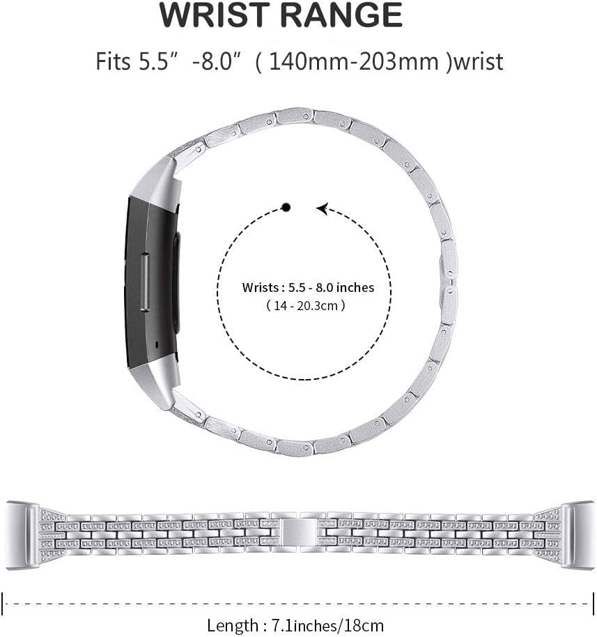 BORCHY Bling Bands Compatible with Fitbit Charge 4/Fitbit Charge 3/Fitbit Charge 3 SE Smartwatch,Rhinestone Dressy Bracelet Replacement Metal Bands with Bling Diamond Rhinestone Bracelet Metal Strap for Wristbands Jewelry Strap Women Girl