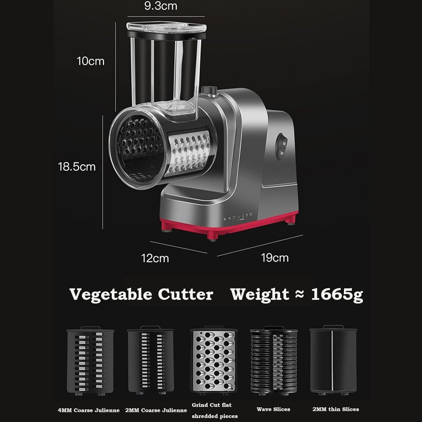 Electric Cheese Grater, 250W Professional Electric Slicer Shredder, Electric Salad Machine for Fruits, Vegetables, Cheeses, Salad Maker with 5 Free Attachments
