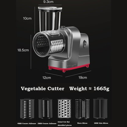 Electric Cheese Grater, 250W Professional Electric Slicer Shredder, Electric Salad Machine for Fruits, Vegetables, Cheeses, Salad Maker with 5 Free Attachments
