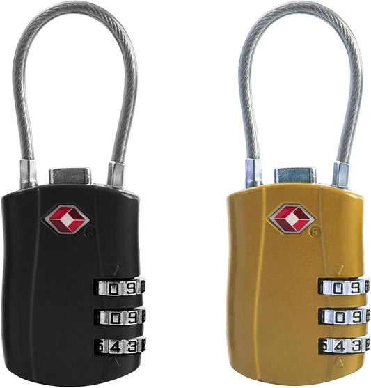 UP Security TSA Locks for Luggage, Small Padlock Combination with Cable, Luggage Locks TSA Approved, Combo Padlock with Code, for Travel Suitcase, Gym Locker, Gun Case, Backpack Zipper (Black+Golden