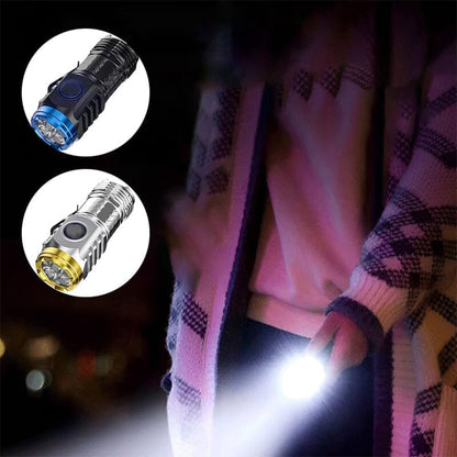 Three-Eyed Monster Mini Flashlight, Three-Eyed Monster Mini Flash Super Power Flashlight, Strong Light Portable Rechargeable Flashlight, Waterproof Tactical Torch with 5 Light Modes (Silver)