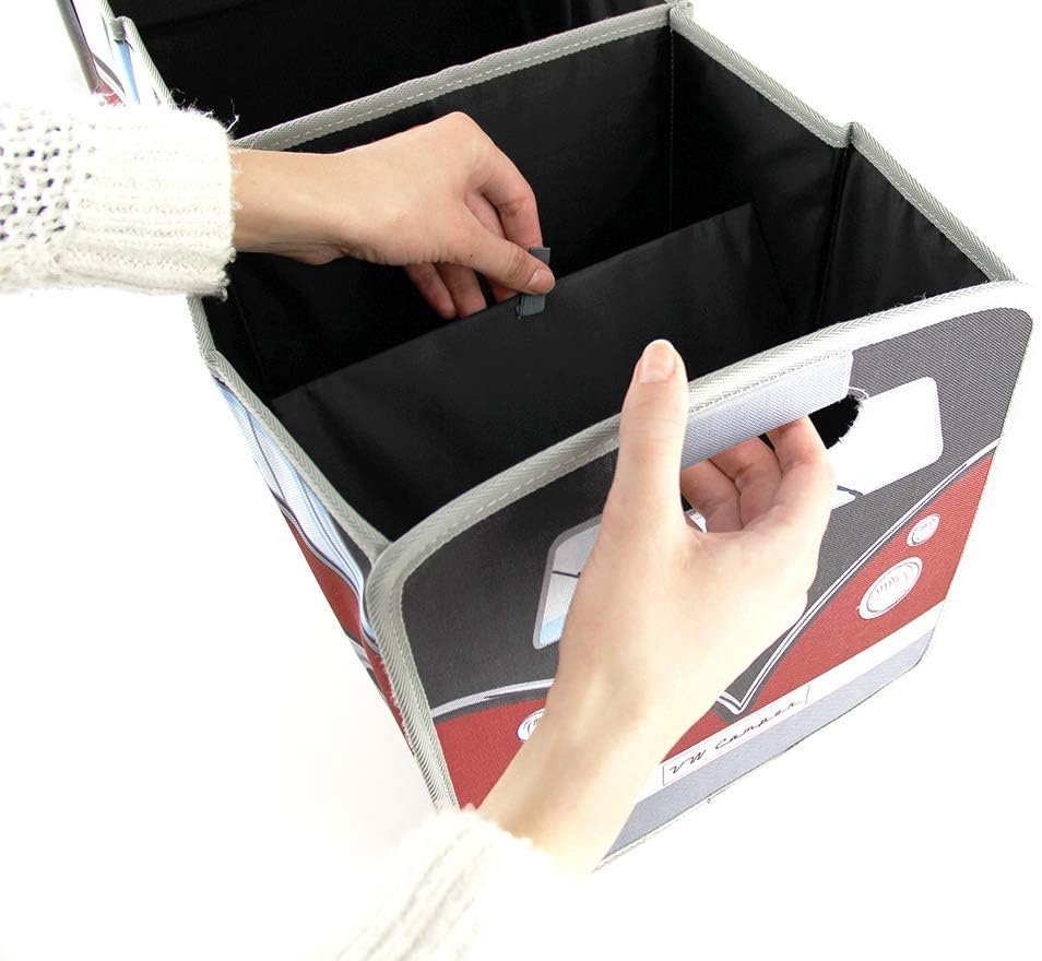 BRISA VW Collection - Volkswagen Foldable Storage Trunk Box Bag for Grocery Shopping in VW T1 Bus Campervan Shape (Classic Bus/Red & Black)