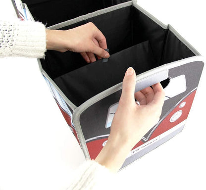 BRISA VW Collection - Volkswagen Foldable Storage Trunk Box Bag for Grocery Shopping in VW T1 Bus Campervan Shape (Classic Bus/Red & Black)