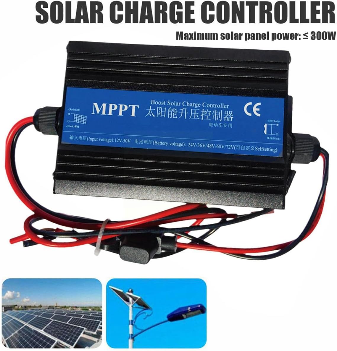 RESFNSE MPPT Boost Solar Charge Controller Charger 300W Car Battery Charging Voltage Regulator Charger Regulator 24/36/48/60/72V Easy Install Easy to Use