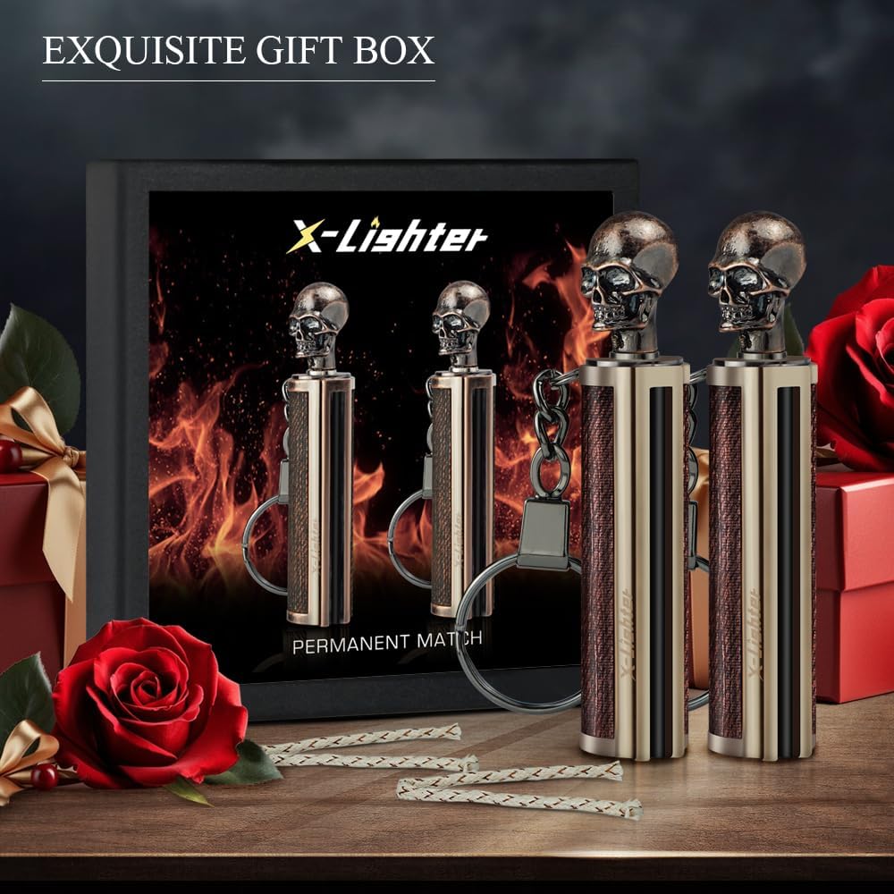 x-lighter Matchstick, Waterproof Match Fire Striker, Flint and Steel, Survival Tool Kit Forever Lighter(Skull+Skull)