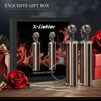 x-lighter Matchstick, Waterproof Match Fire Striker, Flint and Steel, Survival Tool Kit Forever Lighter(Skull+Skull)