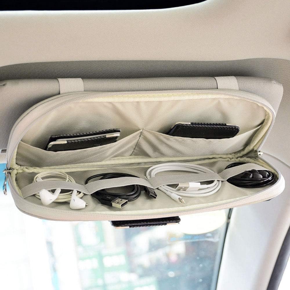 Da by Leather Car Sun Visor Organizer Auto Interior Accessories Pocket Organizer Car Truck Storage Pouch Holder with Multi-Pocket Net Zippers (Gray)