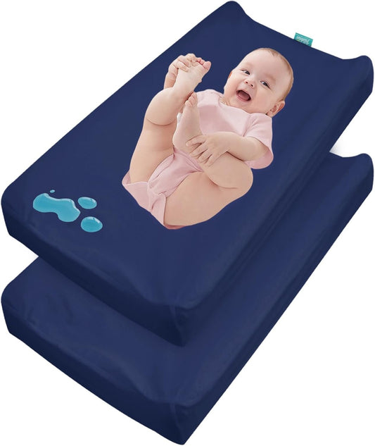 Changing Pad Cover Waterproof, 2 Pack Diaper Change Table Sheets for Baby Boys Girls, Fitted Cradle Sheets for 32"x16" Contoured Pad, Breathable & Ultra Soft, Navy