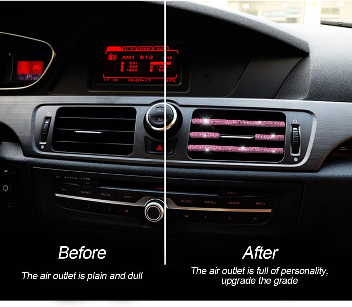 AUKEPO 10 PCS Most Car Air Vent Outlet Trim,Bling, Rhinestone Air Conditioner Decoration Strip, Universal Bendable,Interior Accessories (Pink)