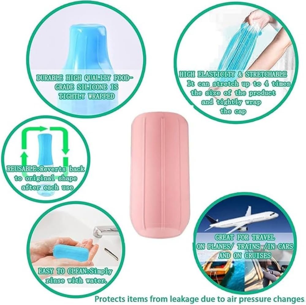 Jindizi 8Pcs Reusable Silicone Leak Proof Sleeves Elastic Sleeves, Elasticity Silicone Leak Locks for Travel Sized Toiletries Skins,Travel Bag and Carry-on Luggage (Blue/Black/White/Pink)