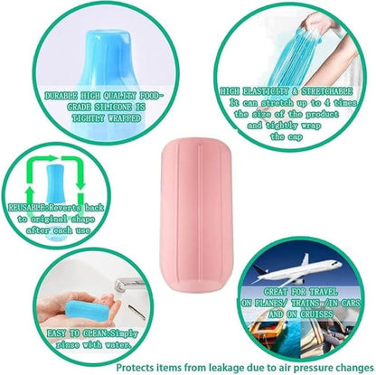 Jindizi 8Pcs Reusable Silicone Leak Proof Sleeves Elastic Sleeves, Elasticity Silicone Leak Locks for Travel Sized Toiletries Skins,Travel Bag and Carry-on Luggage (Blue/Black/White/Pink)