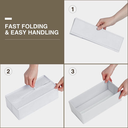 DIMJ 8 PCS Drawer Organizer Sock Organizer Underwear Drawer Organizer Divider Wardrobe Clothes Organizer Collapsible Closet Organizers Storage Box for Sock, Ties, Panties(White)