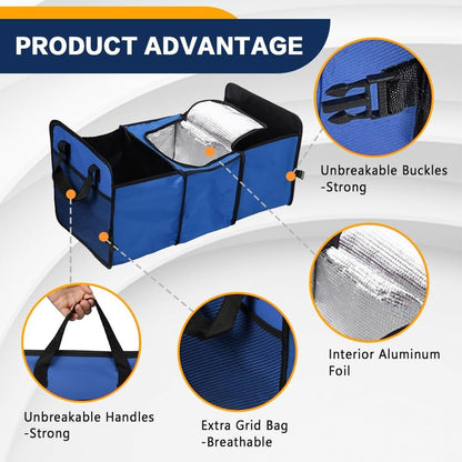 Wedcool Car Trunk Organizer, Auto Storage Bag, Trunk Organizer Storage with Insulation Cooler, Anti-slip Multi Compartments Trunk Storage, Car Interior Accessories Universal for SUV, Truck, Van (Blue)