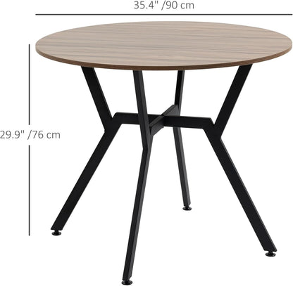 HOMCOM 35" Round Dining Table for 2, Modern Kitchen Table with Steel Frame for Living Room, Dining Room, Brown