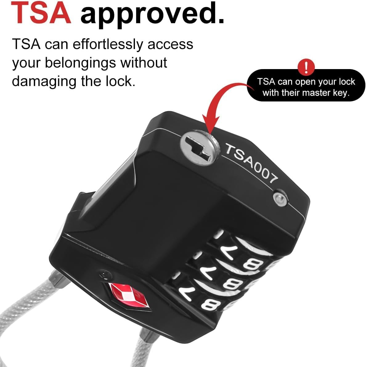 TSA Approved Luggage Locks,(2 Pack),Big Digit Easy Read Dials Cable Luggage Lock,T Tersely Re-settable Padlock for Luggage,Travel Locks for Suitcase, Backpack