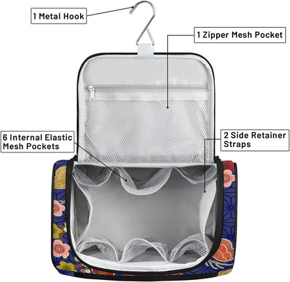 Crane Heron Japanese Pattern Travel Toiletry Bag for Men and Women Large Hanging Toiletry Organizer Waterproof Hygiene Bag with Metal Hook, Crane Heron Japanese Pattern, 10.2 x 6.5 x 9.2 inches