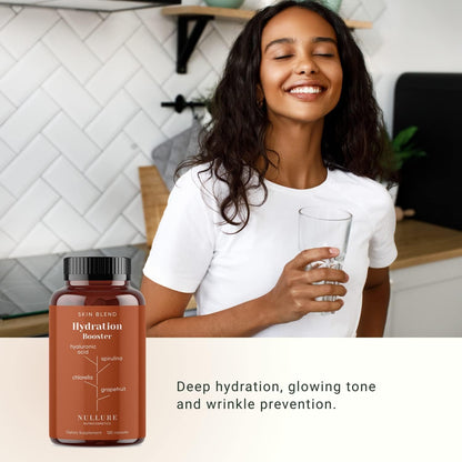 Pure Hyaluronic Acid | Natural Moisturising Supplement Nullure | Hyaluronic Acid + Spirulina + Chlorella + Vitamin B3 + Black Radish + Grapefruit | Anti-Wrinkle Prevention | 120 Capsules (2 Months)