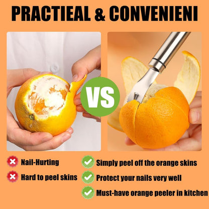 GZMAISULEE Stainless Steel Orange Peeler Easy and Quick Peeling Long Handle Orange Citrus Peeler Tool Triangle Shovel and Serrated Shovel Orange Peeler Creative Kitchen Gadgets