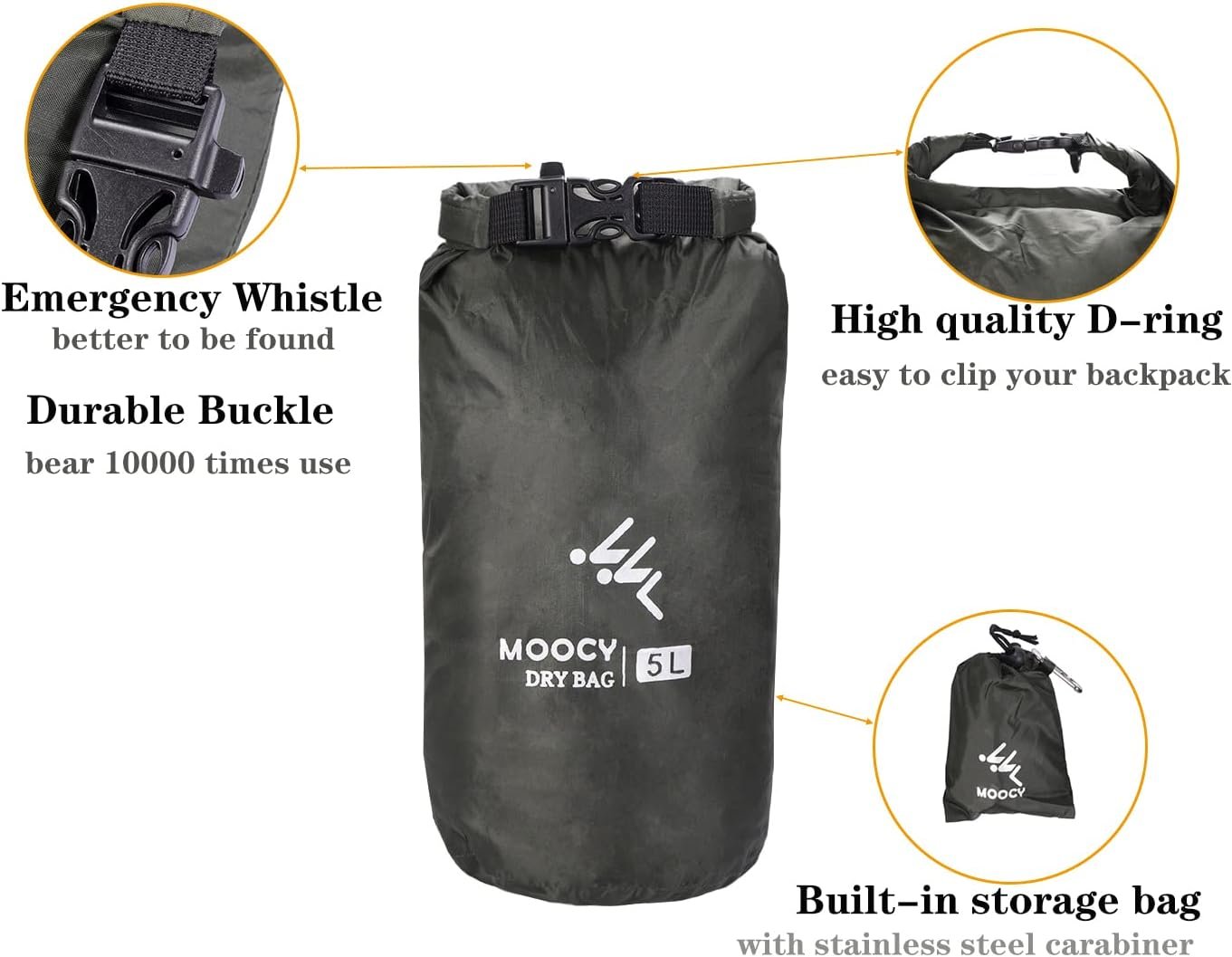 MOPHOEXII Waterproof Dry Bag,1pk or 3pk Lightweight Waterproof Storage Dry Sacks,5L, 20L and 50L Sizes Waterproof Pack Liner for Outdoor Camping Boating Hiking Rafting(Dark Green, 3 Pk - 5L, 20L,50L)