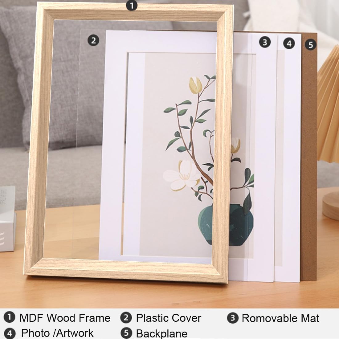 2 Pack Photo Frames 5 x 7 Picture Frame with Mat,Wall Hange and Table Decor for Home, Office,Gallery（Natural）